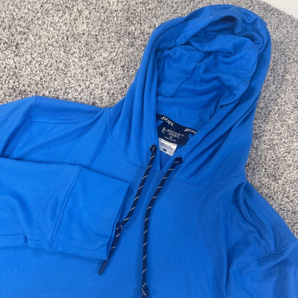 Jockey Sport Mens Incline Pullover Hoodie Cobalt Blue Stretch Knit JM-5518 M